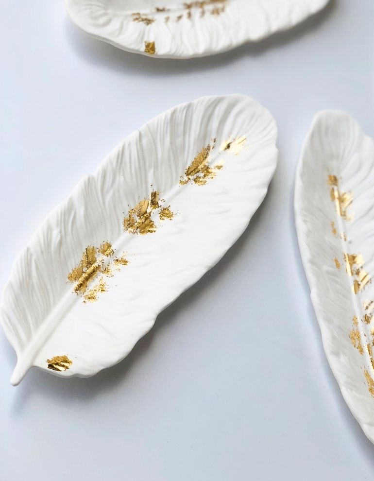 White Ceramic Feather Jewelry Plate