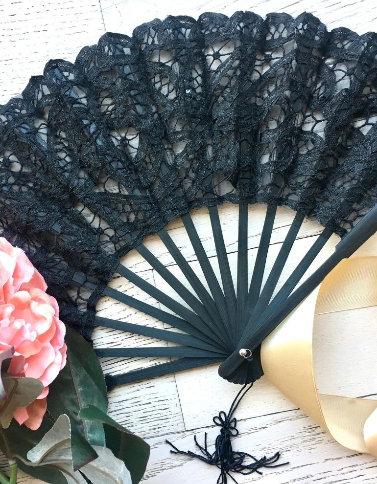 Black Lace & Wood Hand Fan