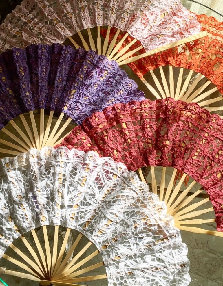 Mixed Colored Lace & Wood Hand Fan