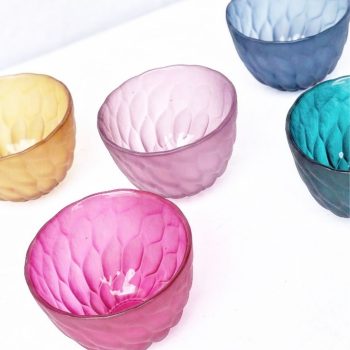 COLORFUL ETCHED GLASS TEA LIGHT CUPS