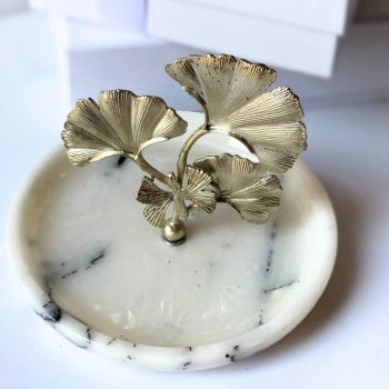 SILVER GINGKO LEAF MARBLE JEWELRY HOLDER